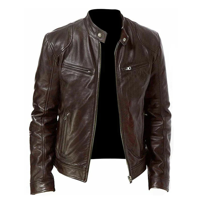 Men's PU Motorcycle Leather Jacket Slim Fit Zipper Apparel & Accessories > Clothing > Outerwear > Motorcycle Outerwear - Tophatter Daily Deals