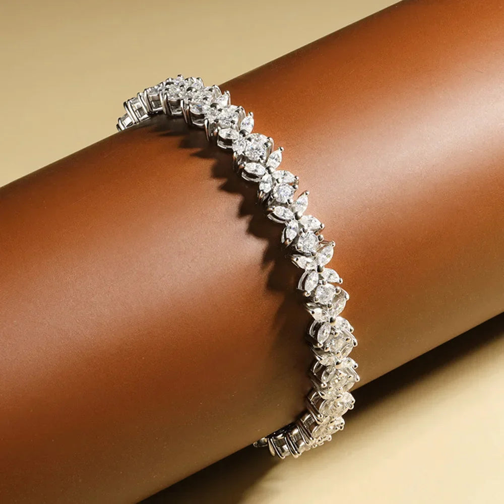 Moissanite Tennis Bracelet Sterling Silver Bridal Floral - Tophatter Daily Deals
