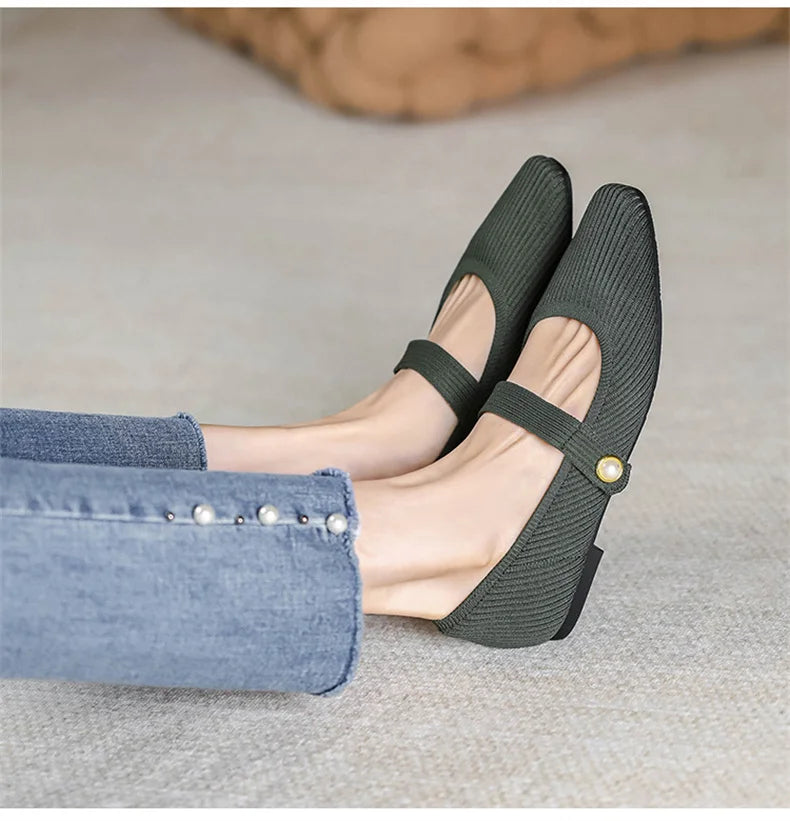 Stretchy Women Mary Jane Flats - Ribbed Knit For Spring - Tophatter Daily Deals