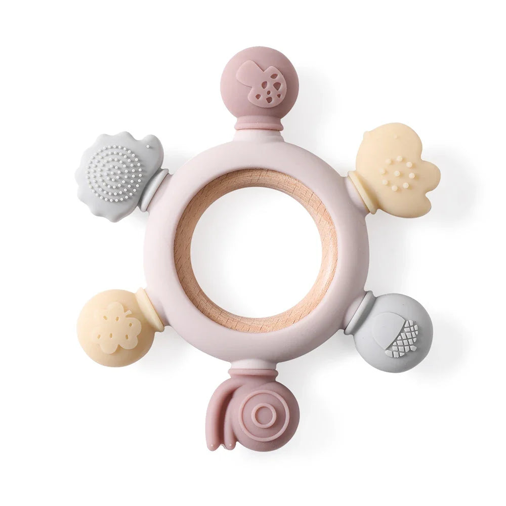 Wooden Crochet Animal Teether Rattle Newborn Sensory Toys Forest Teether 1 - Tophatter Daily Deals