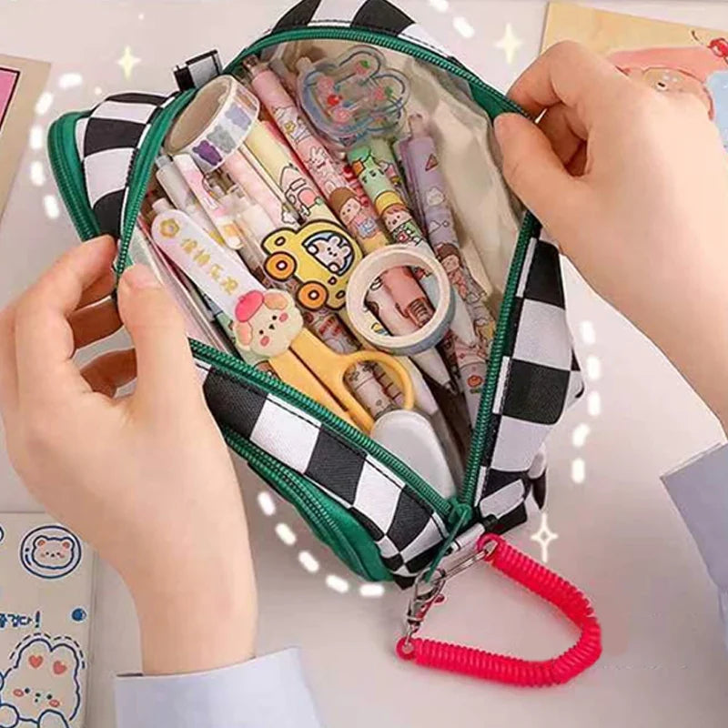 Kawaii Checkerboard Pencil Case Large Capacity Animals - Tophatter Daily Deals