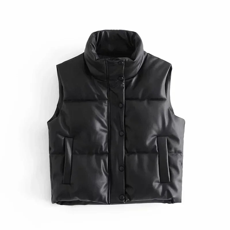Warm Women’s PU Leather Vest - Padded Short, For Winter S - Tophatter Daily Deals