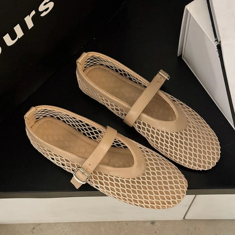 Breathable Women Mesh Ballet Flats - Strappy Round Toe - Tophatter Daily Deals
