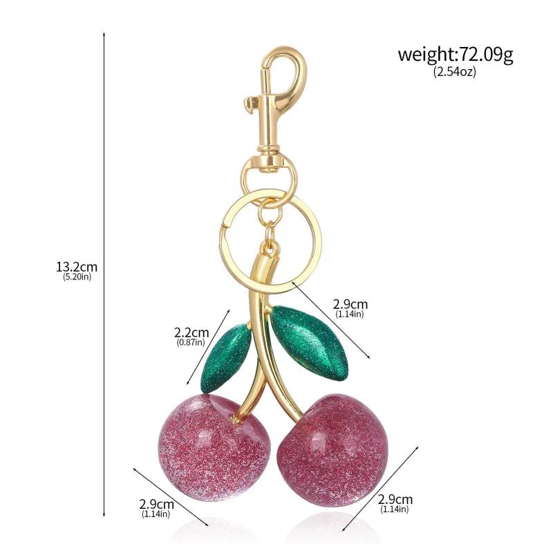 Red Cherry Keychain Bag Charm With Gold Leaf Lobster Clasp Pink Cherry - Tophatter Daily Deals