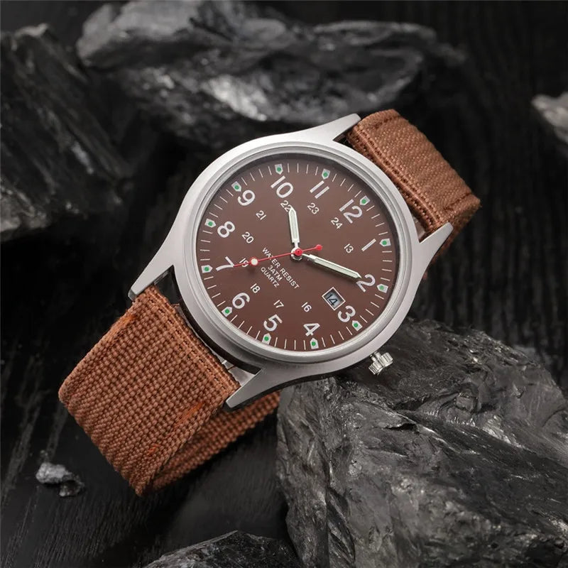 Quartz Field Watch Nylon Strap Military Style Date Luminous - Tophatter Daily Deals