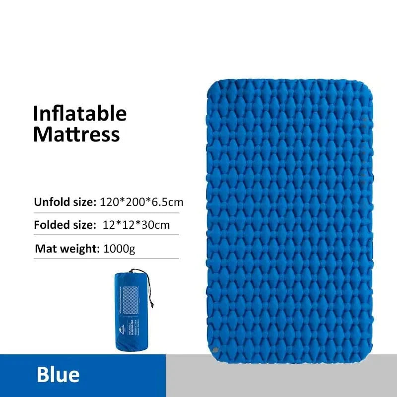 Double Air Mattress Inflatable Sleeping Pad Blue Camping & Hiking - Tophatter Daily Deals