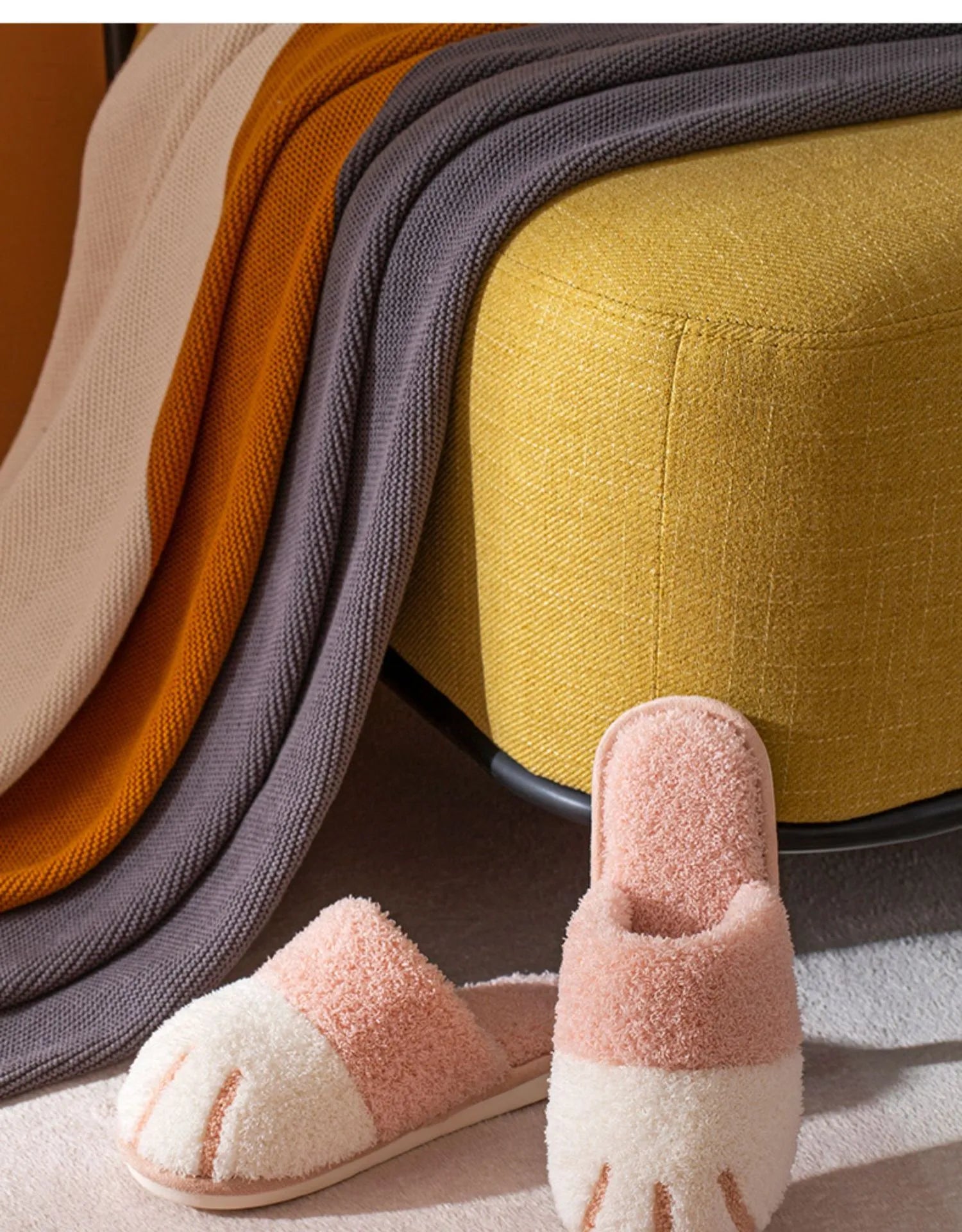 Winter Warm Plush Slippers Cute Cat Paw House Fur Slides Fluffy Shoes Animals - Tophatter Daily Deals