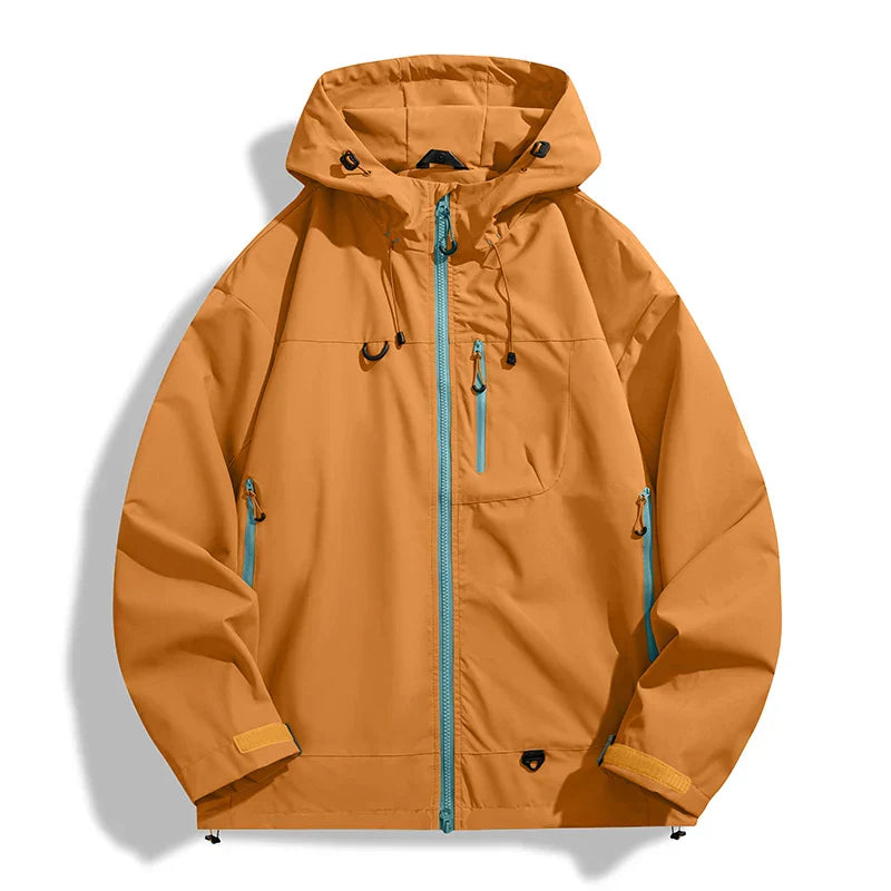 Waterproof Unisex Windbreaker - Hooded Single-Layer, Hiking Orange - Tophatter Daily Deals