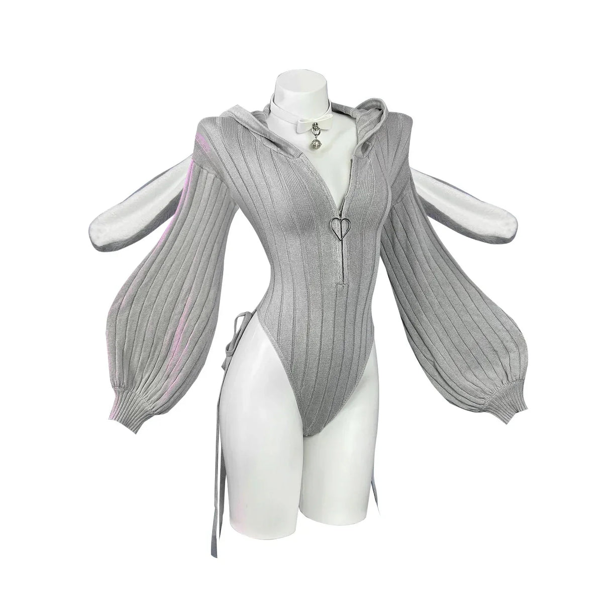 Soft Women's Knitted Bodysuit - Hooded Bunny Ears, Polyester Grey One Size - Tophatter Daily Deals