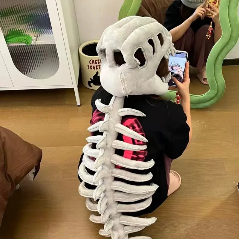Dinosaur Costume Skeleton Plush Headgear Halloween 2025 70cm fit for kids - Tophatter Daily Deals