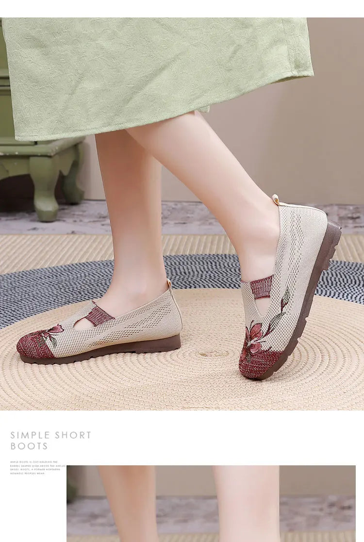 Breathable Women’s Flats - Slip-On Mesh, Embroidered - Tophatter Daily Deals