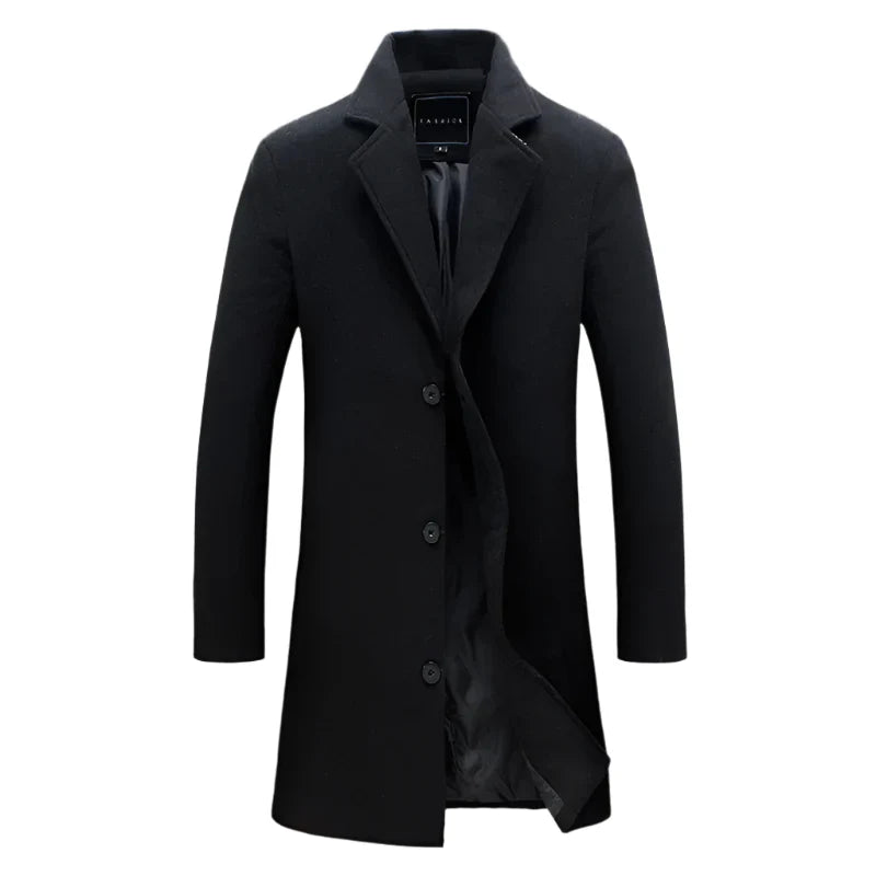 Men's Cotton Wool Blend Long Windbreaker Coat (Black) Apparel & Accessories > Clothing > Outerwear > Coats & Jackets > Overcoats - Tophatter Daily Deals
