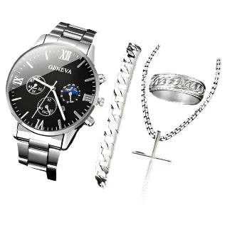 4PCS Men's Stainless Steel Quartz Watch Set (W118-A) Apparel & Accessories > Jewelry > Watches - Tophatter Daily Deals