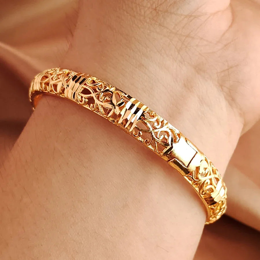 Gold Color Bangle Openwork Wedding Bracelet Dubai Style - Tophatter Daily Deals