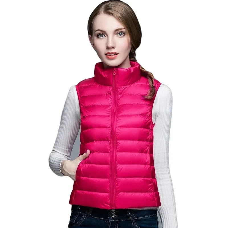 Lightweight Women's Sleeveless Vest - Quilted Nylon, Warm Rose Red - Tophatter Daily Deals