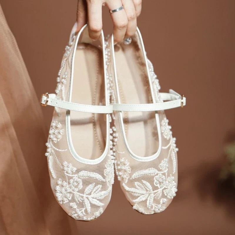 Lightweight Women’s Ballet Flats - Mary Jane Mesh, Beaded - Tophatter Daily Deals