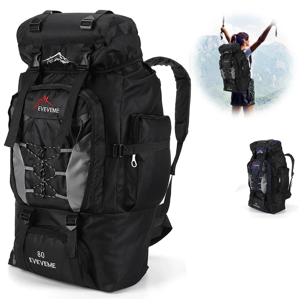 80L Travel Backpack Waterproof Outdoor Pack Black Backpacks - Tophatter Daily Deals
