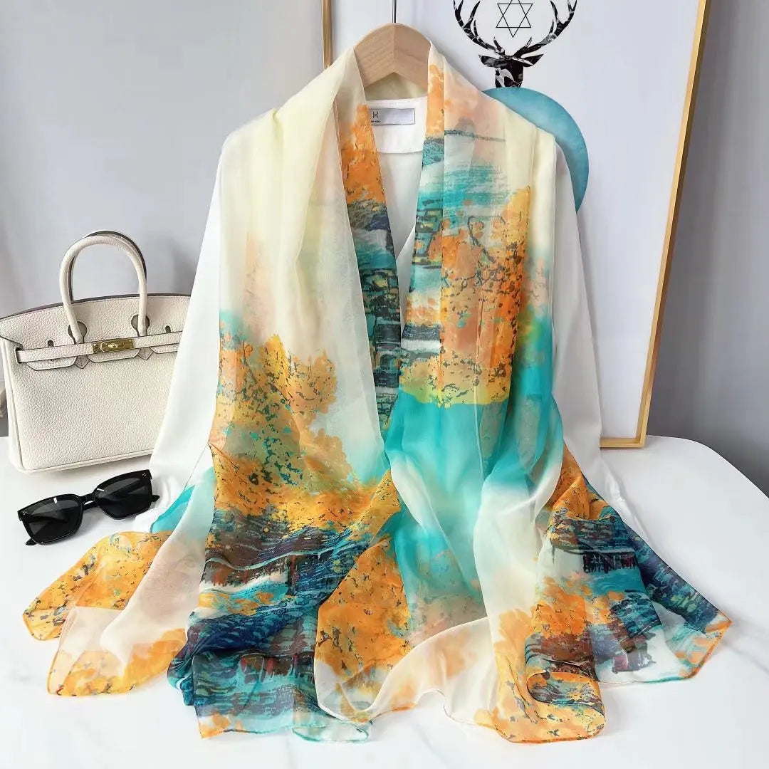 Lightweight Flowy Women’s Silk Scarf - Long Sheer Wrap Multicolored 2 - Tophatter Daily Deals
