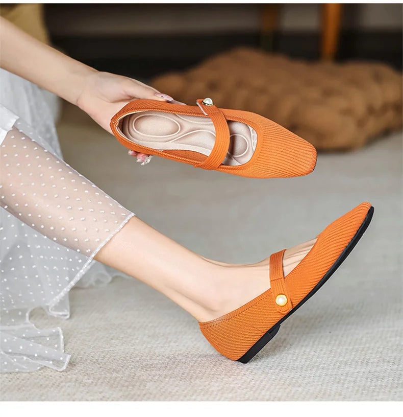 Stretchy Women Mary Jane Flats - Ribbed Knit For Spring - Tophatter Daily Deals