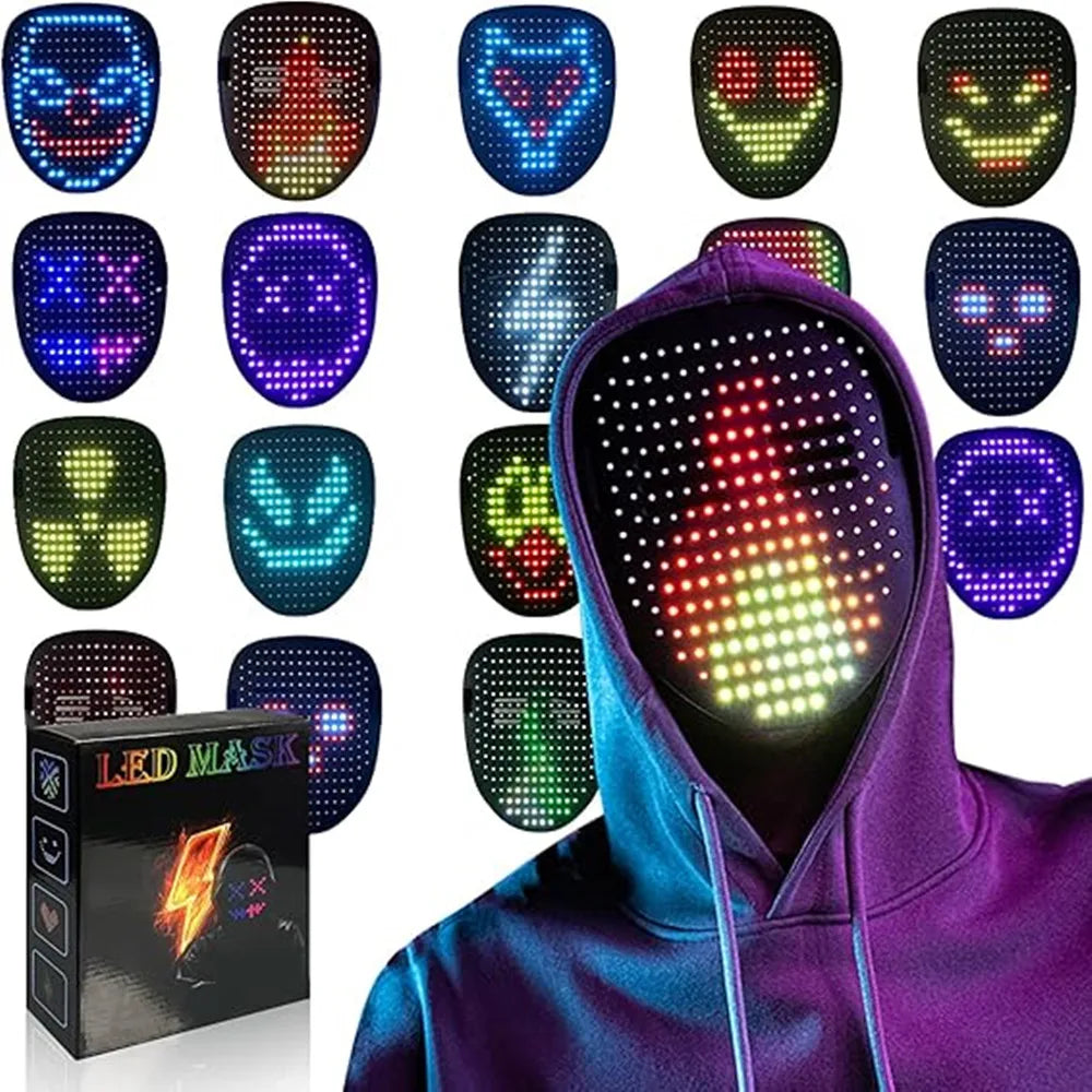 LED Mask Gesture Sensing Light Up Face Mask Halloween 2025 APP programmable - Tophatter Daily Deals