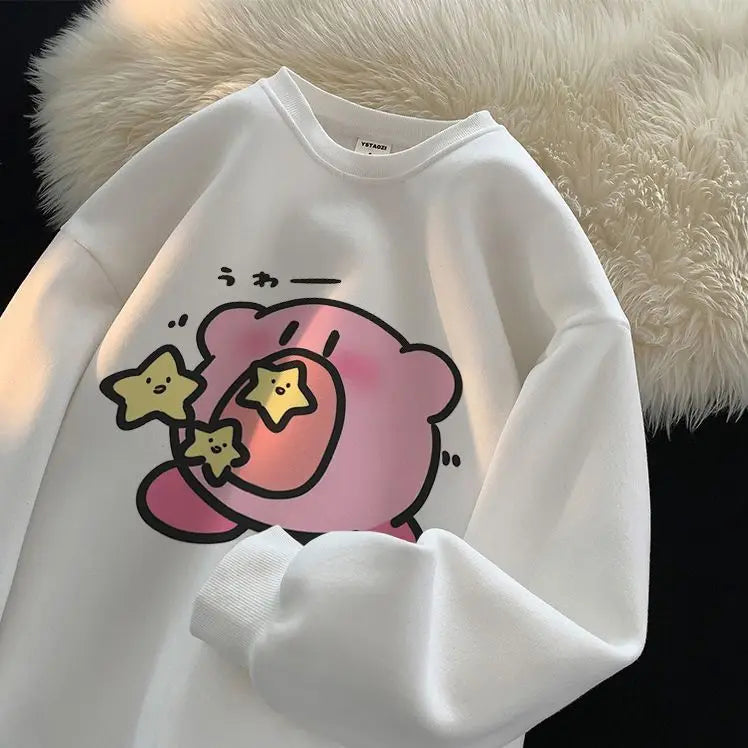 Kirby Super Star Pure Cotton Sweater Plush Thickened Oversize Loose Round Neck White Anime - Tophatter Daily Deals