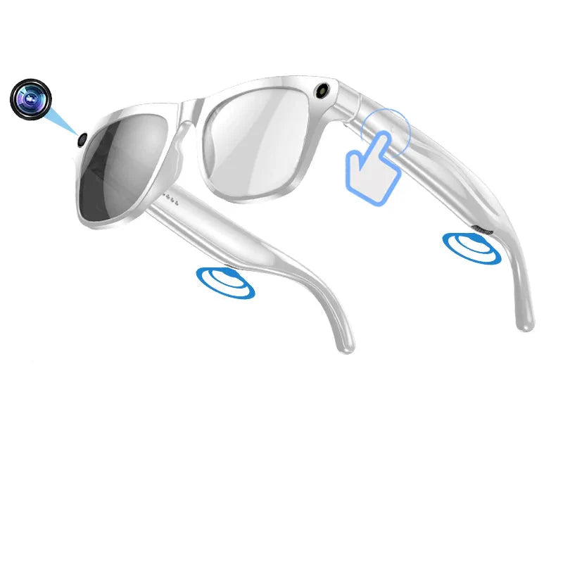 4K AI Smart Camera Glasses Photochromic Travel Handsfree White - Tophatter Daily Deals