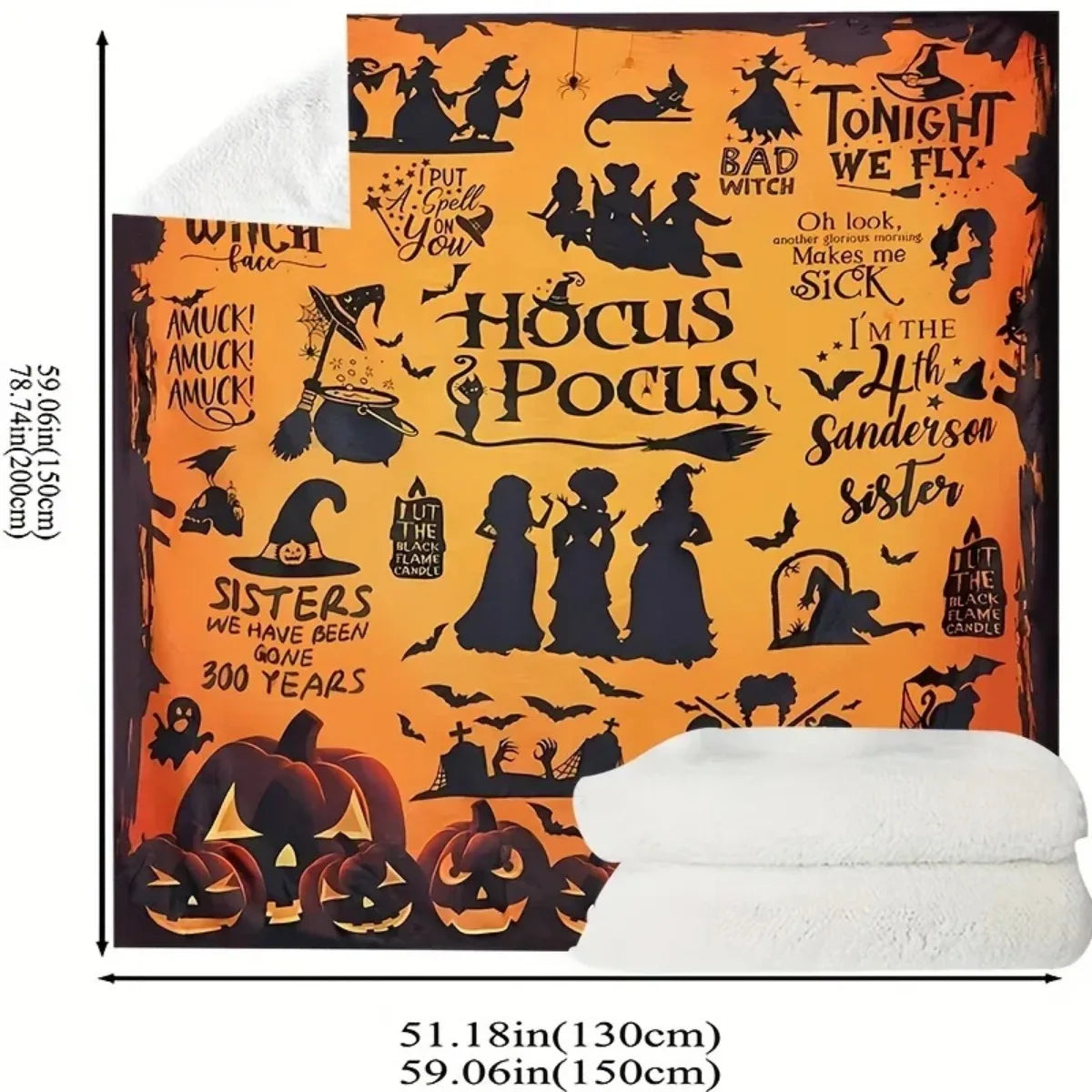 Hocus Pocus Flannel Throw Blanket Halloween 2025 Cozy - Tophatter Daily Deals