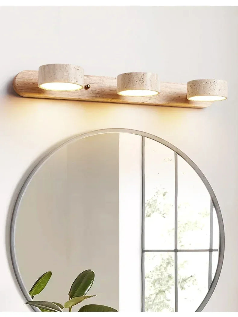 Japandi Wabi Sabi Round LED Wall Light With Mirror Bathroom - Tophatter Daily Deals