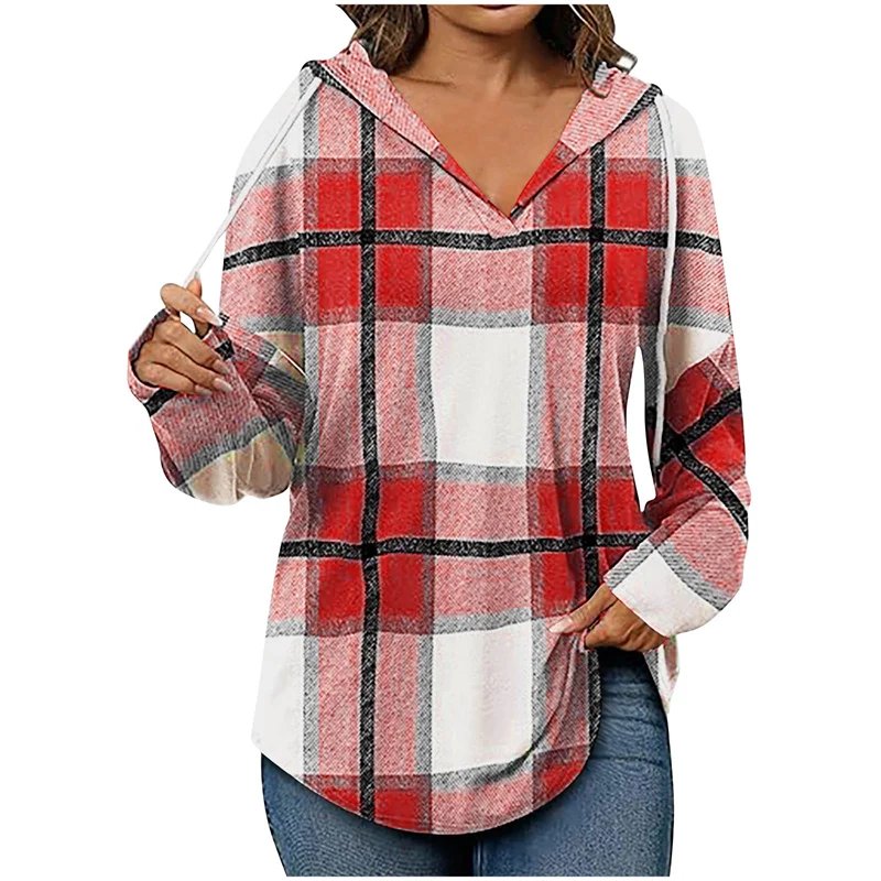 Oversized Women's Hoodie – V-Neck, Cotton Blend, For Casual Outings Red - Tophatter Daily Deals