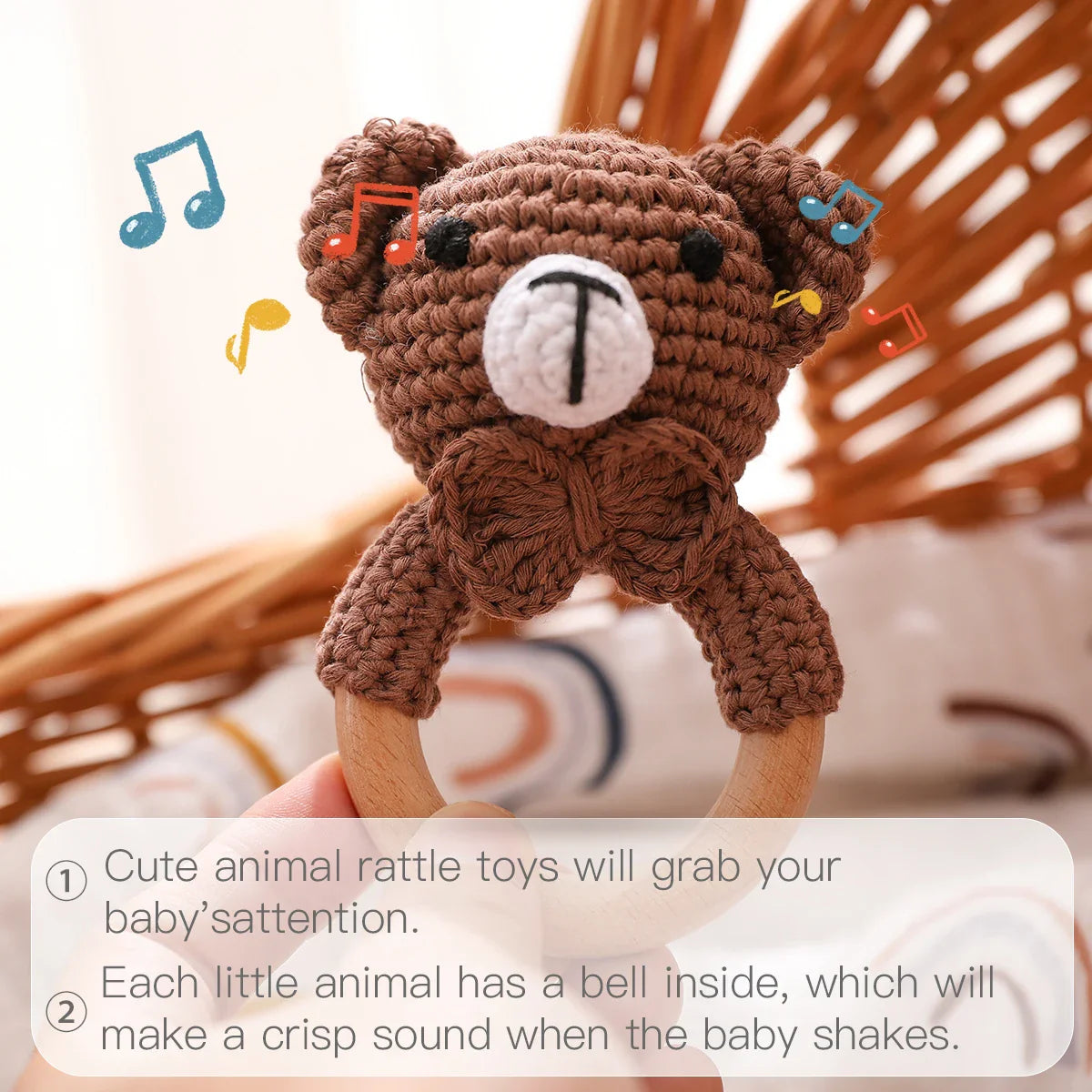 Wooden Crochet Animal Teether Rattle Newborn Sensory Toys - Tophatter Daily Deals