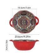 Ceramic Soup Bowl Bohemian Handle Embossed Microwave 9.29in bowl red 7.5 inch - Tophatter Daily Deals