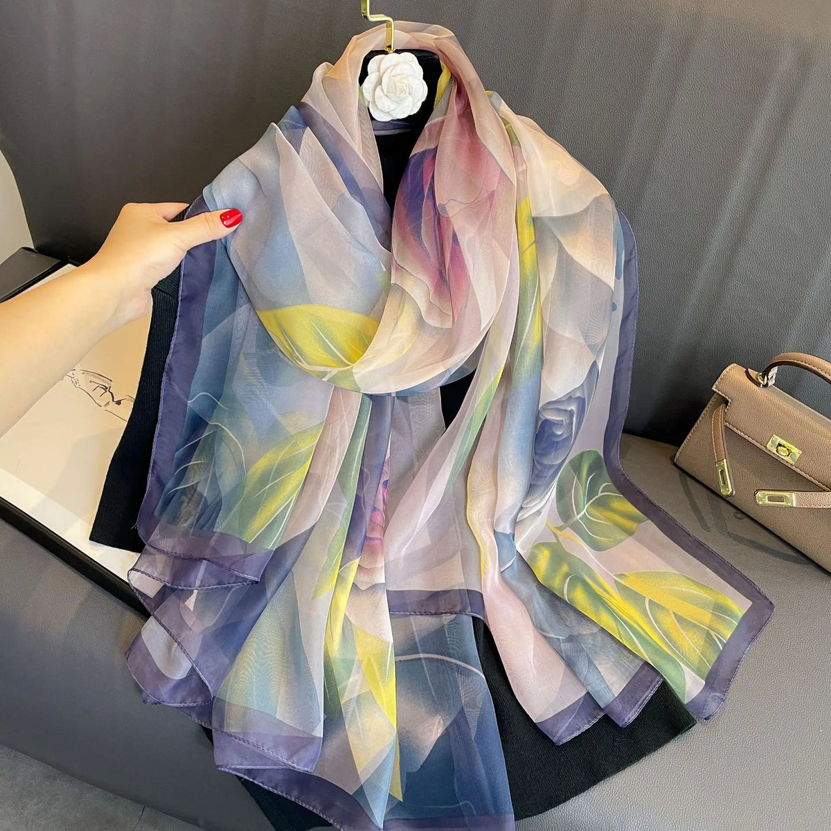 Lightweight Flowy Women’s Silk Scarf - Long Sheer Wrap Multicolored 5 - Tophatter Daily Deals