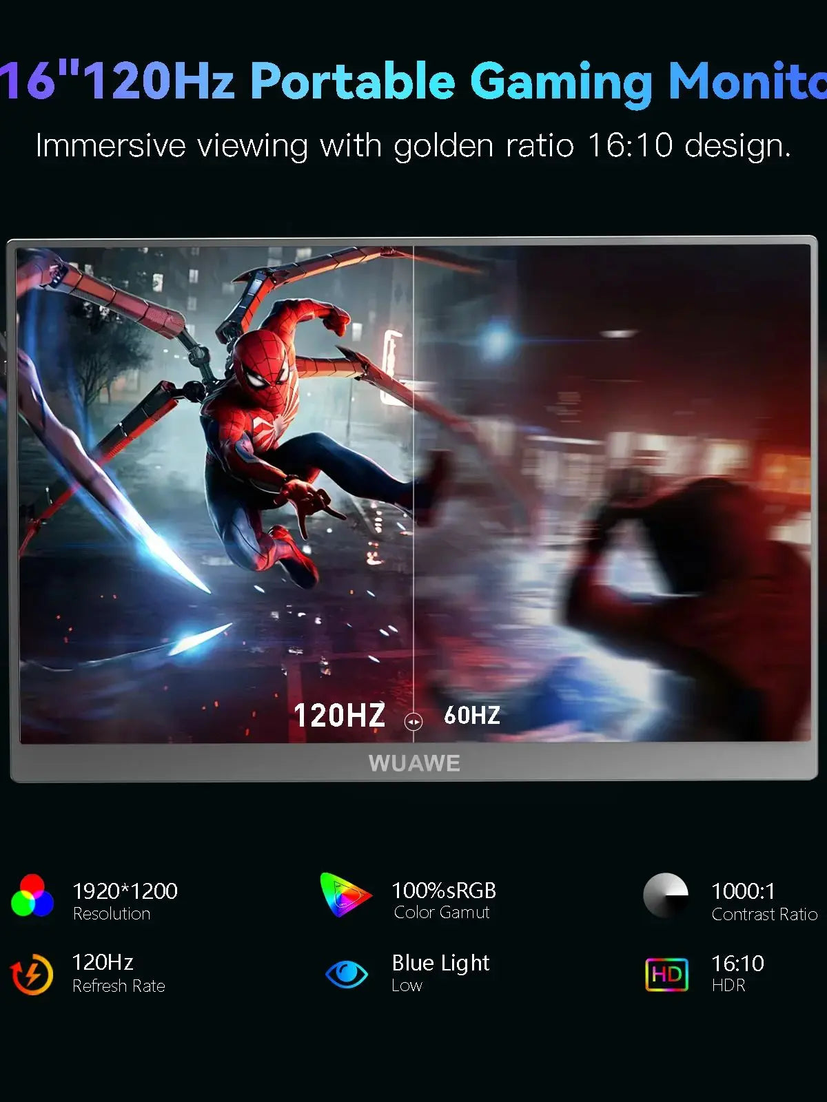 16 Inch 120Hz Portable Monitor 1920x1200 HDR Holiday Gift - Tophatter Daily Deals