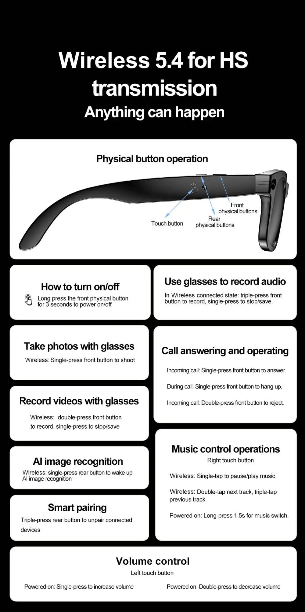 AI Smart Glasses 720P Translation Camera Sunglasses - Tophatter Daily Deals