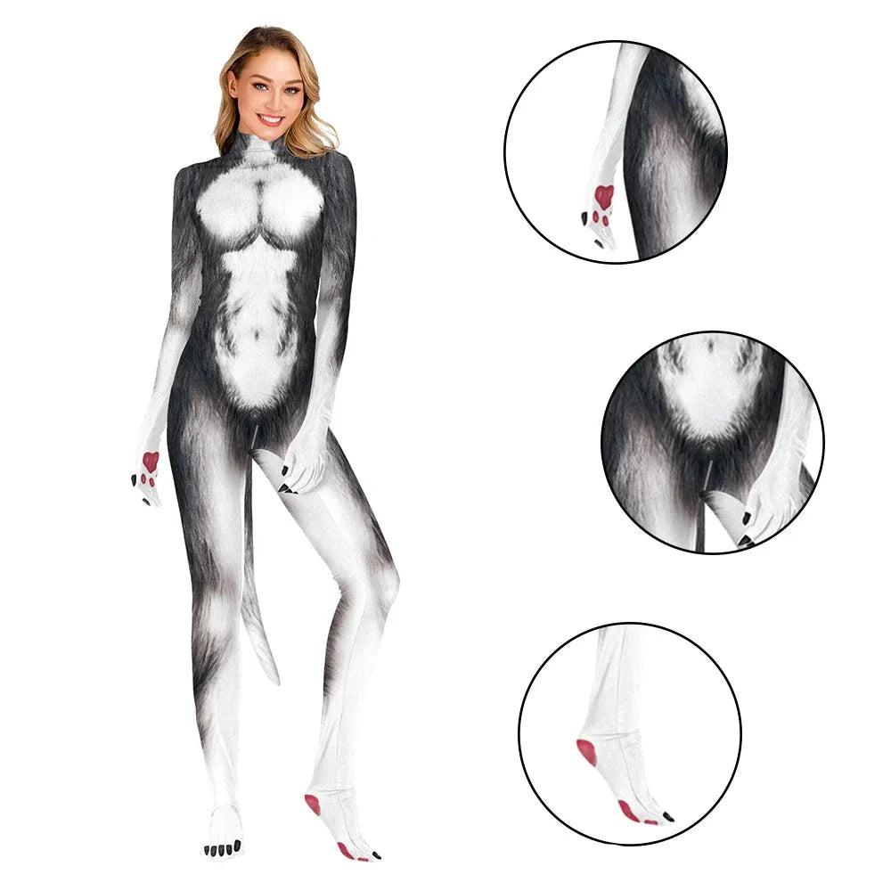 Husky Costume Bodysuit Unisex Couple Halloween Party Husky Dog Tail 2 - Tophatter Daily Deals