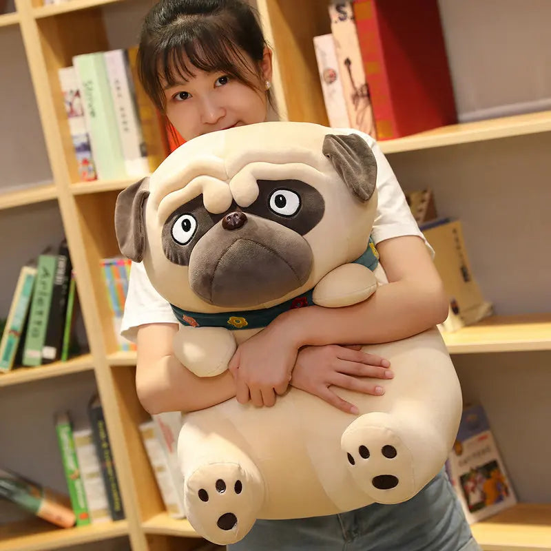 3D Brown Pug Plushie With Green Collar Animals - Tophatter Daily Deals