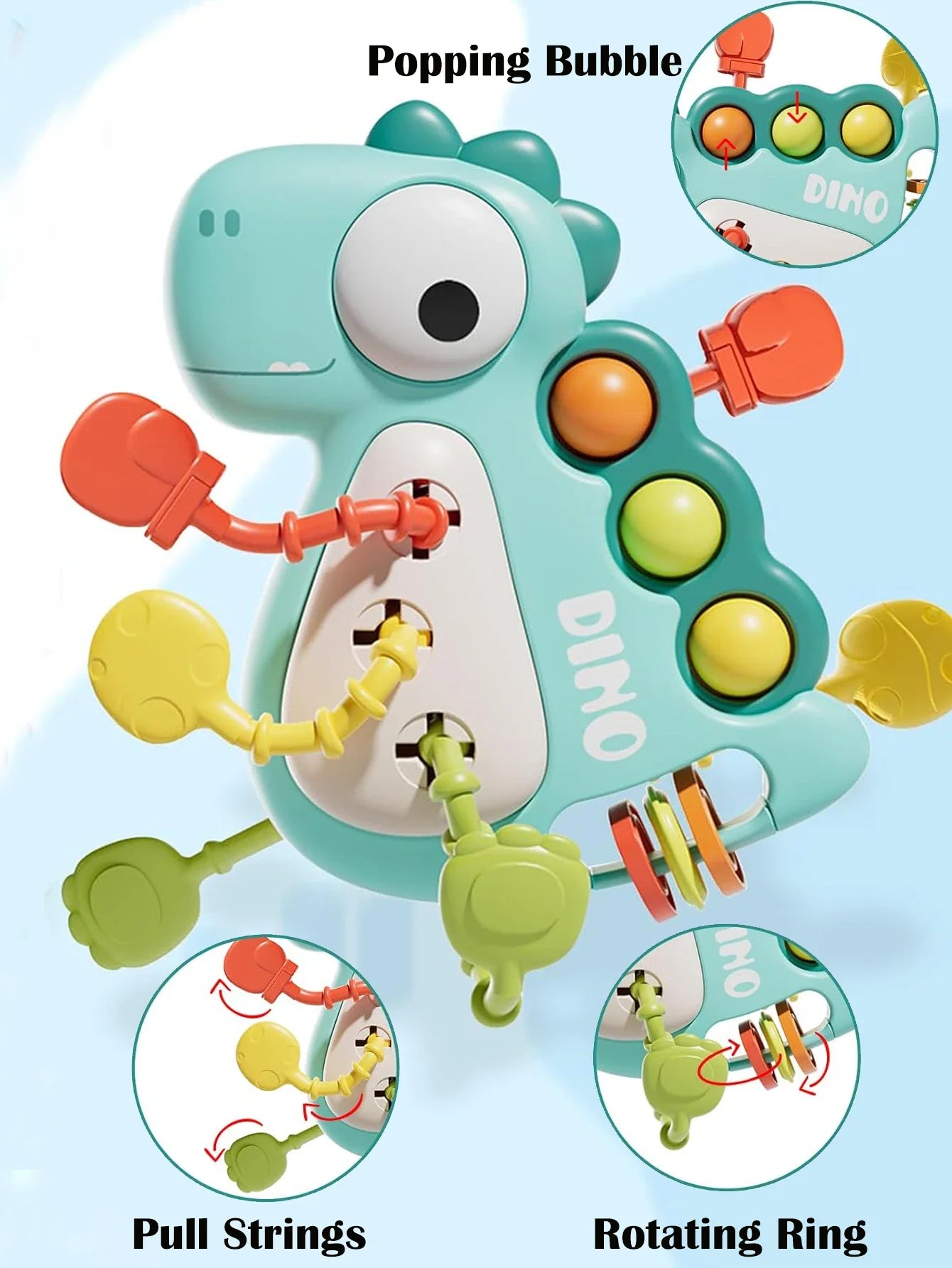 Montessori Dinosaur Pull Toy Newborn Sensory Toys Teether - Tophatter Daily Deals