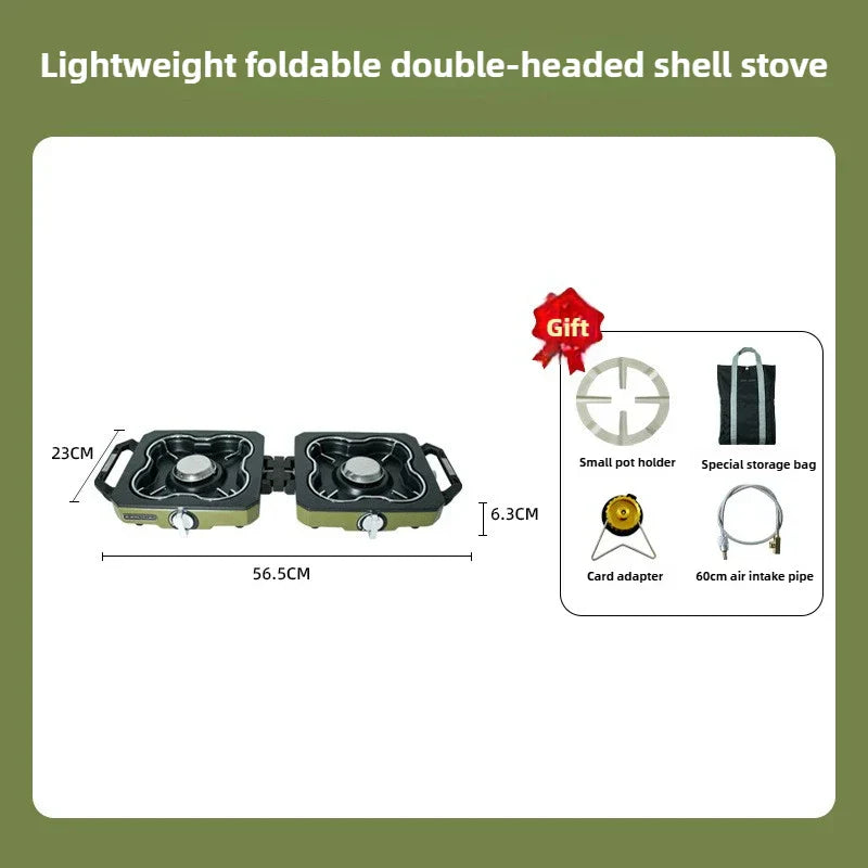 Double Burner Camping Stove High Firepower Gas Green Camp Cooking - Tophatter Daily Deals