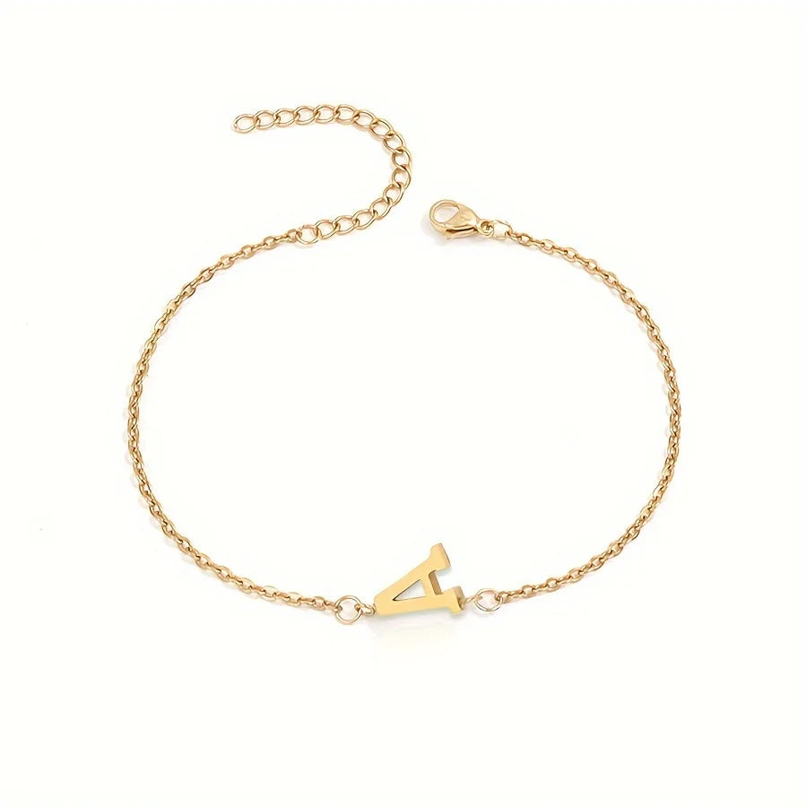Initial Letter Bead Bracelet Thin Chain Minimalist Elegant A - Tophatter Daily Deals