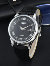 Automatic Watch Leather Strap Mechanical Date Waterproof 8020LP Black - Tophatter Daily Deals