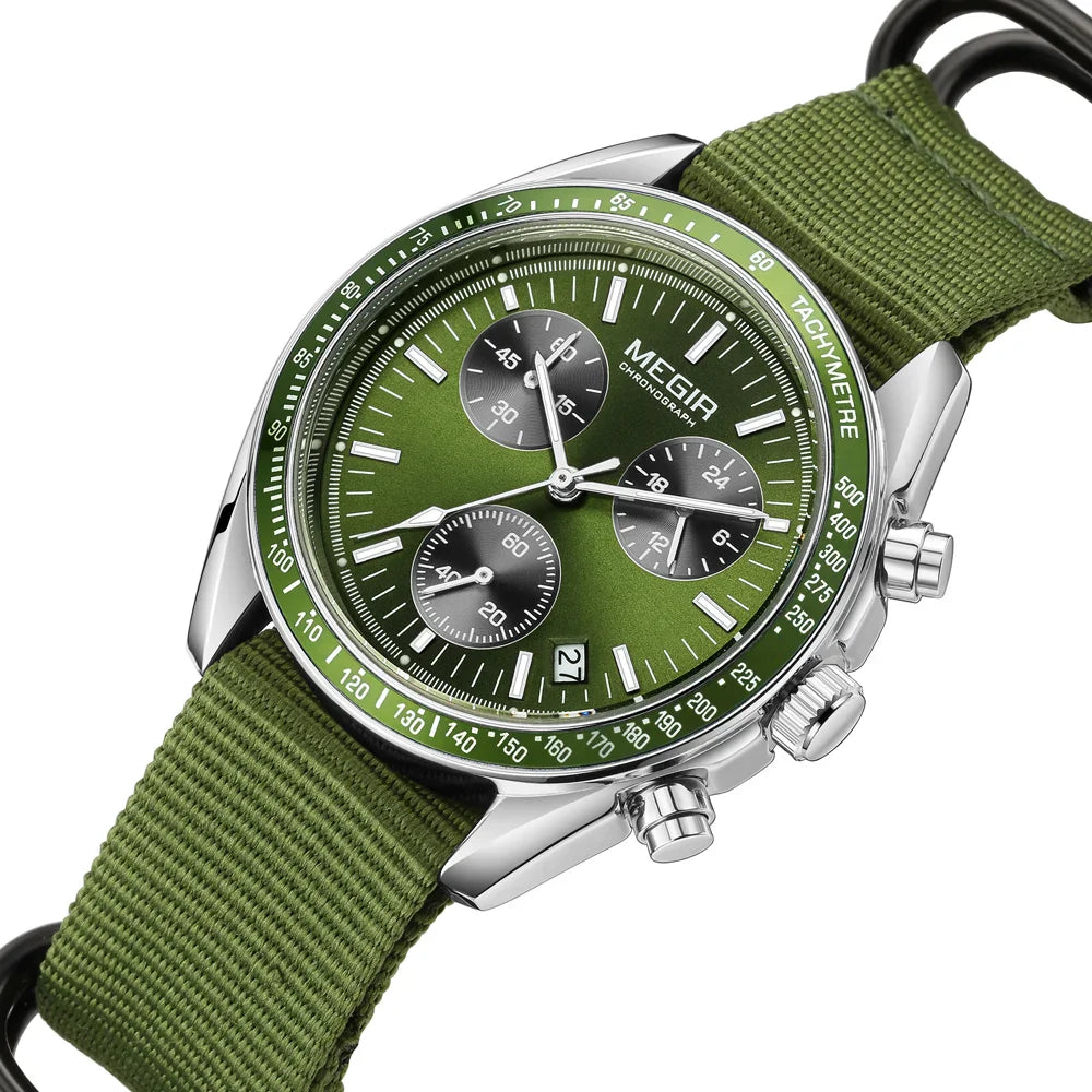 Quartz Chronograph Watch Blue Nylon Strap Waterproof Green - Tophatter Daily Deals