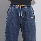 Stretchy Men Wide Leg Jeans - Drawstring Waist, Denim - Tophatter Daily Deals