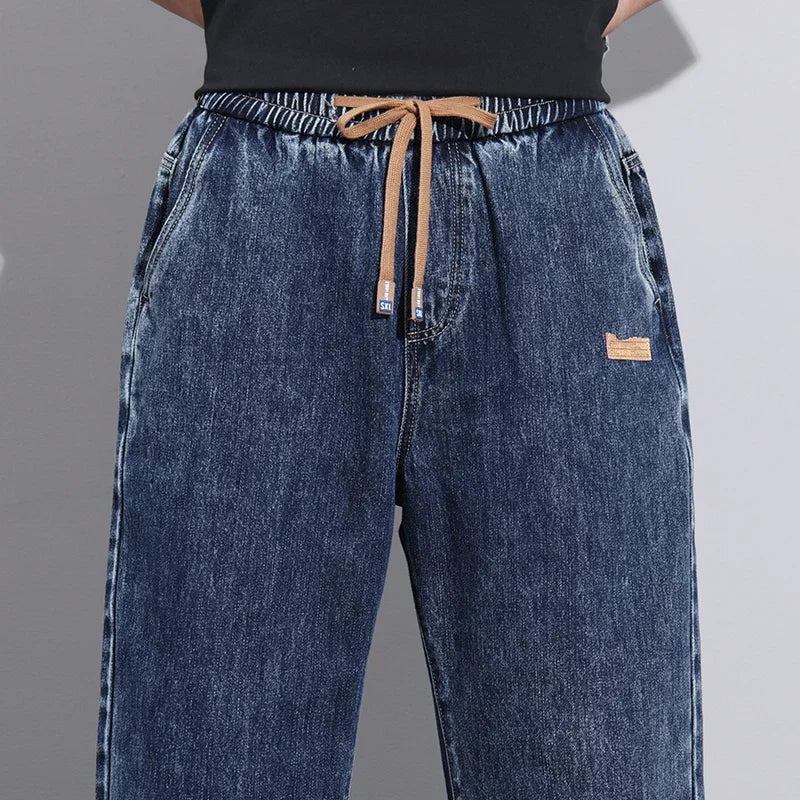Stretchy Men Wide Leg Jeans - Drawstring Waist, Denim - Tophatter Daily Deals