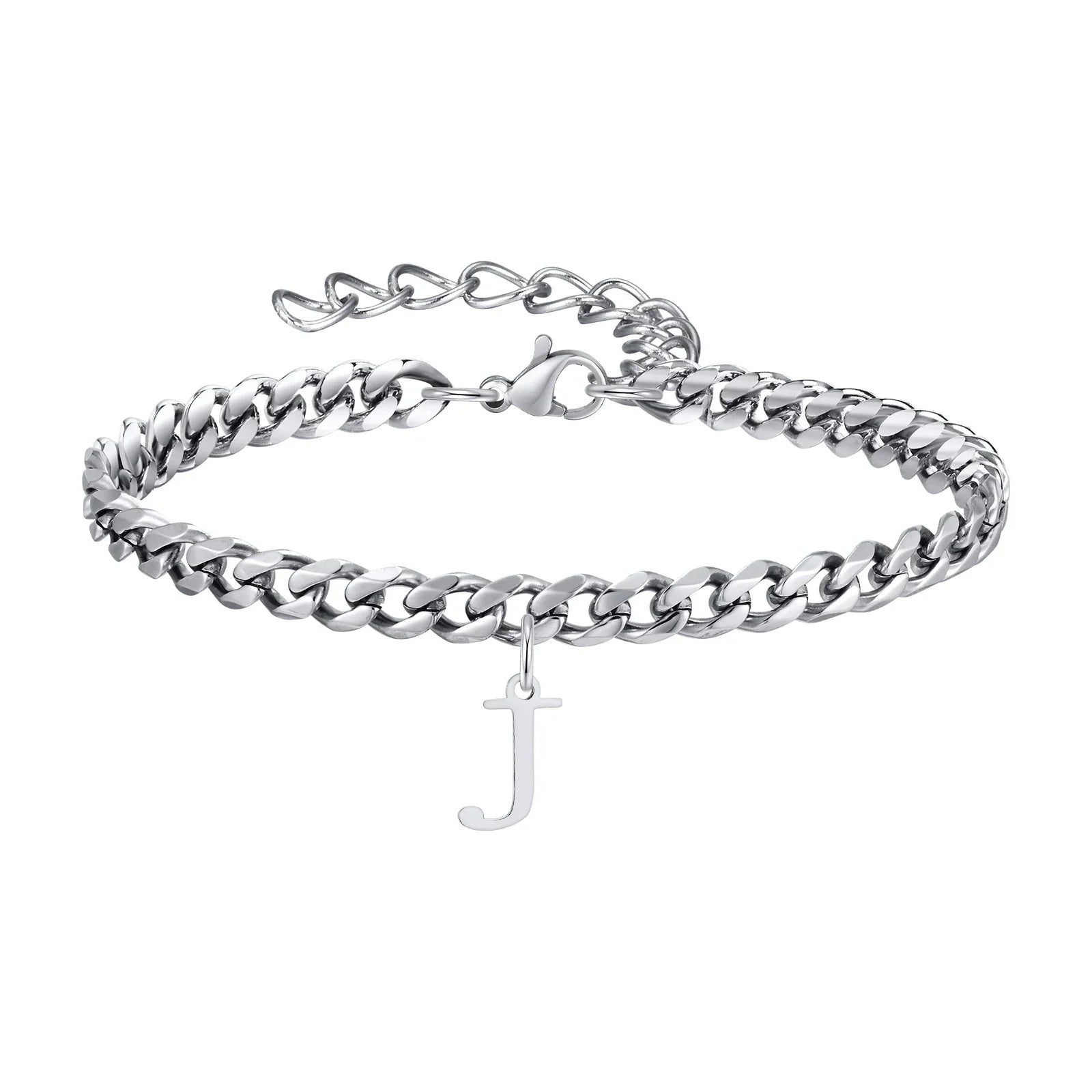 Initials Cuban Link Bracelet Stainless Steel Adjustable J - Tophatter Daily Deals