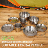 8-Piece Camping Cookware Mess Kit Silver Camp Cooking - Tophatter Daily Deals