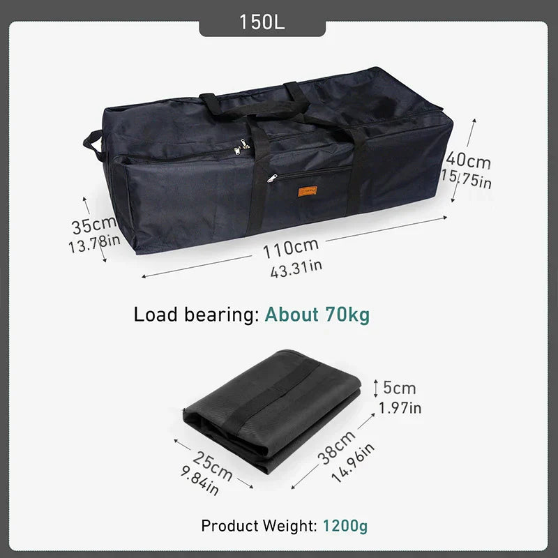 150L Folding Camping Storage Bag Waterproof Black Duffel Bags - Tophatter Daily Deals