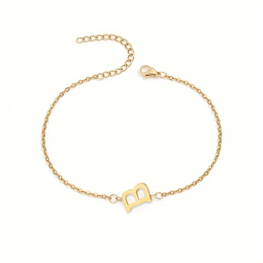 Initial Letter Bead Bracelet Thin Chain Minimalist Elegant B - Tophatter Daily Deals