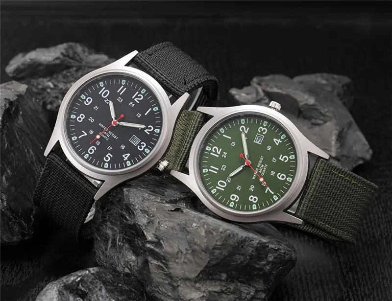 Quartz Field Watch Nylon Strap Military Style Date Luminous - Tophatter Daily Deals