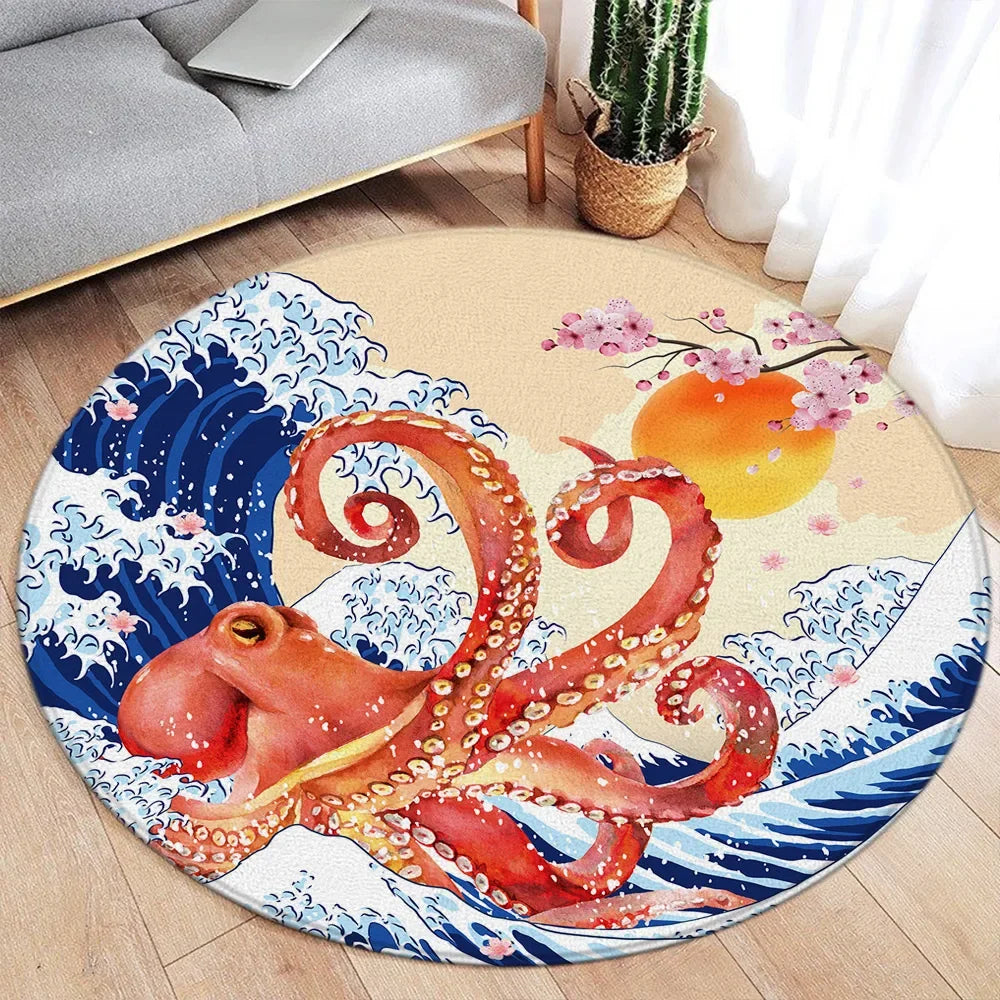 Koi Fish Round Rug Japanese Water Ink Floor Decor Serene DD-3270AF - Tophatter Daily Deals