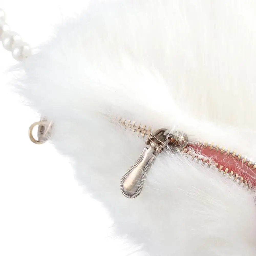 Faux Fur Fluffy White Bag Crossbody Handbag Pearl Strap Mythical - Tophatter Daily Deals